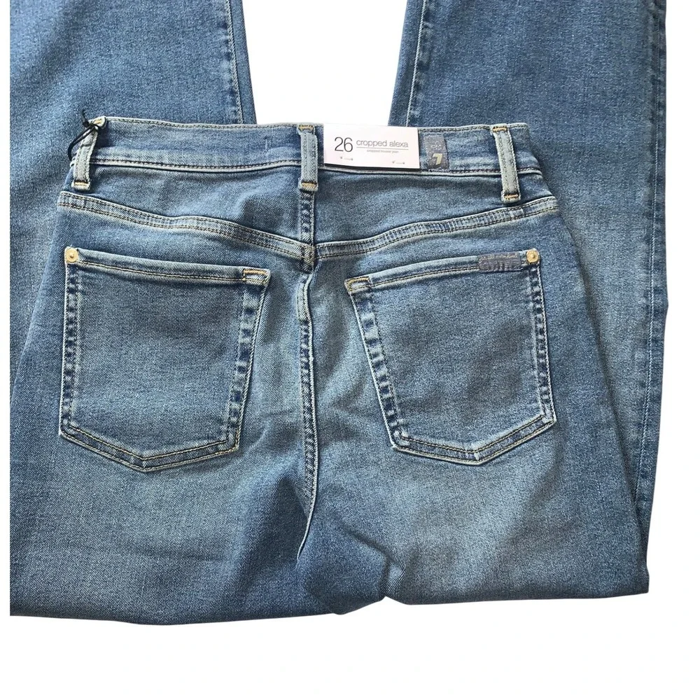 NEW 7 For All Mankind Alexa Cropped Jeans Felicity Blue Raw Hem Size 26